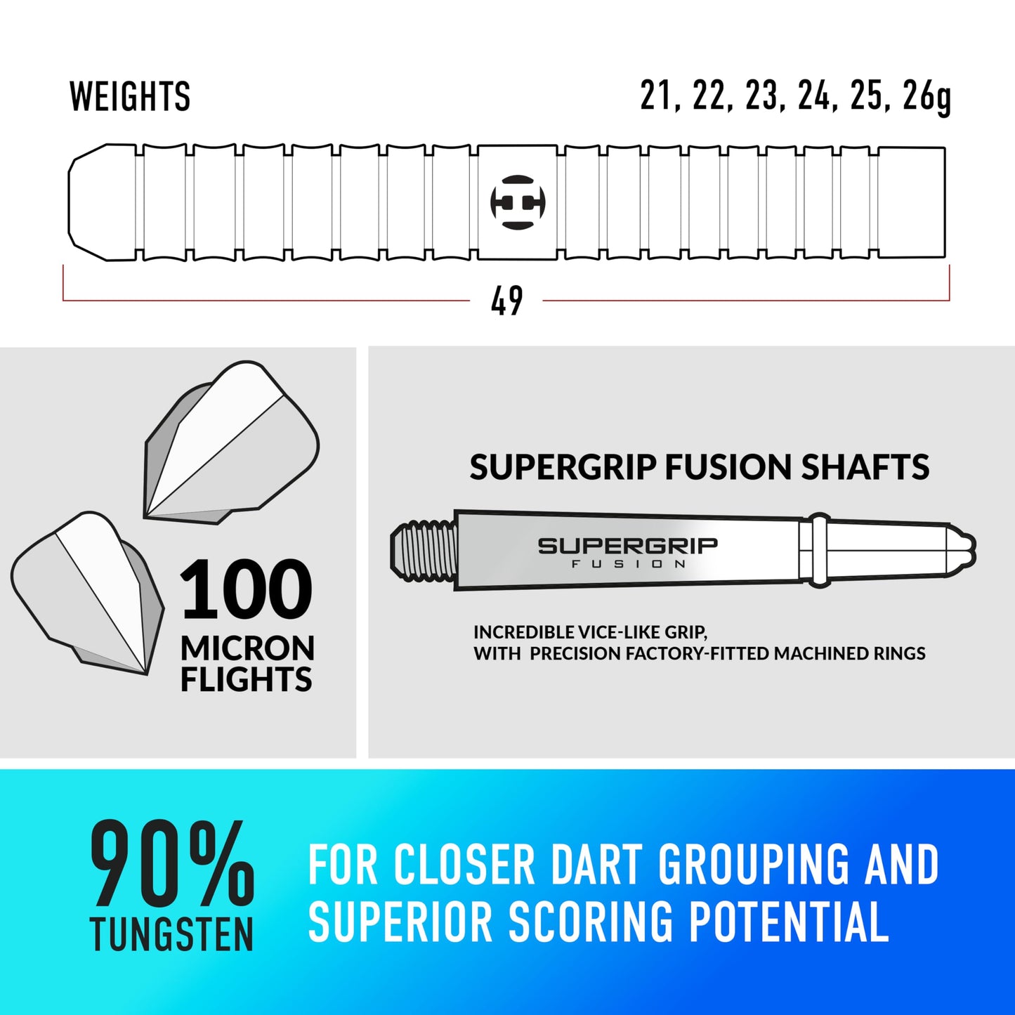 Harrows Pulse 90% Tungsten Steel Tip Darts Set 21g, 22g, 23g, 24g & 25g - Includes Recessed Curve Grip, Aqua Supergrip Fusion Shafts, Prime Flights & Travel Case