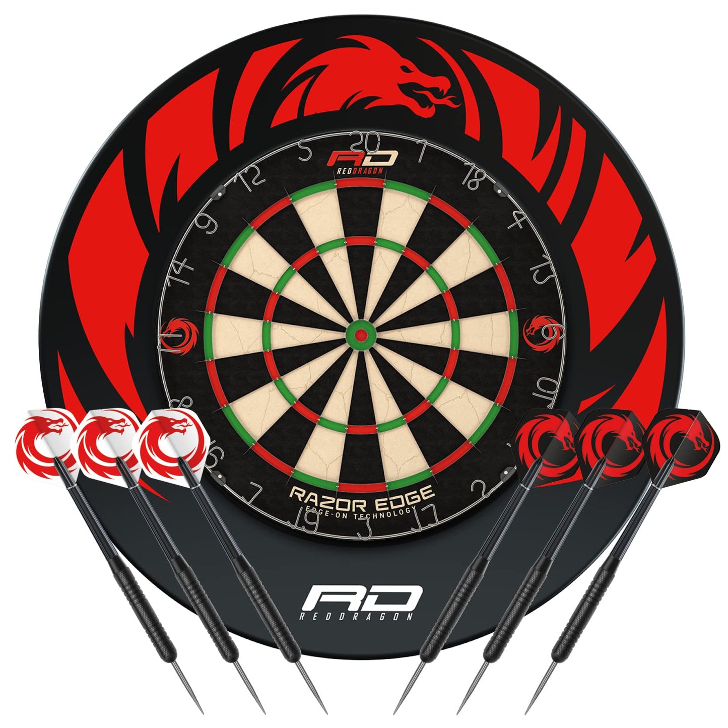 Red Dragon Professional Dartboard Sets - Tournament Standard quality and Durable Surround with 2x Sets Steel Tip Darts