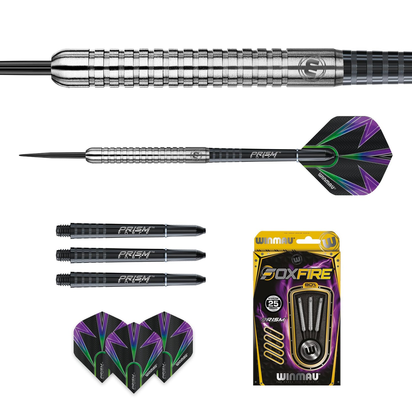 WINMAU Foxfire 25g Tungsten Darts with Prism Flights and Shafts (Stems)