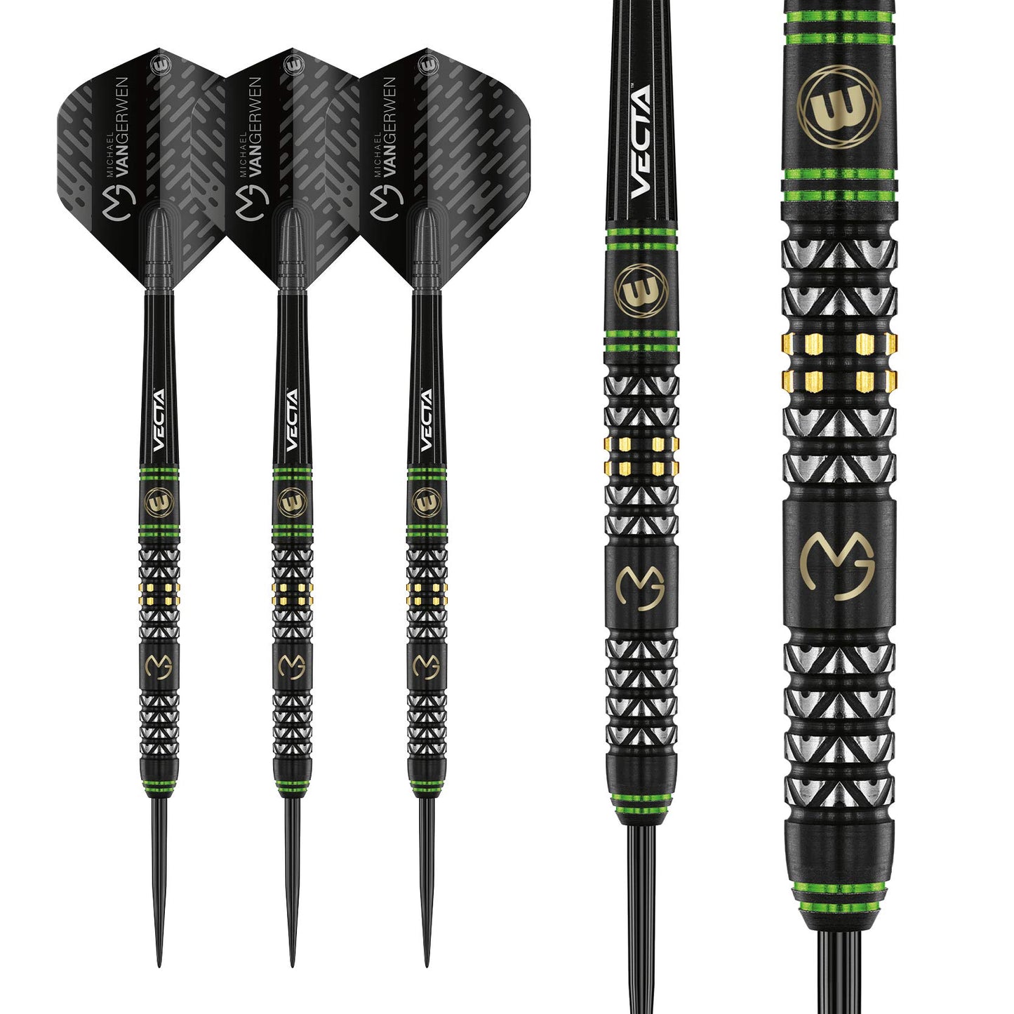 WINMAU Michael van Gerwen MvG Vantage Tungsten Steeltip Darts Set with Prism Flights and Vecta Shafts (Stems)