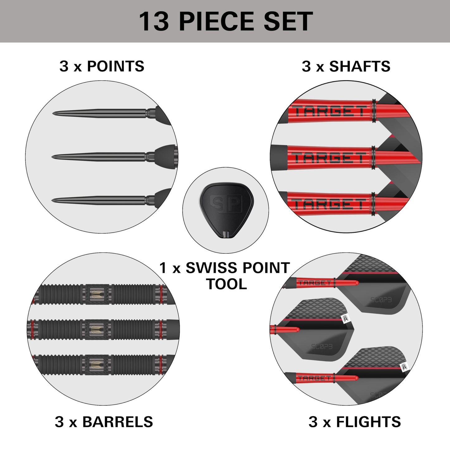 TARGET Darts Scope Steel Tip Swiss Point Darts, 90% Tungsten Dart Set | Steel Tip Dart, Red & Black Darts, Professional Dart Set with Swiss Points & Tool | Barrel 01/02/03/04 –21G/22G/23G/24G/25G