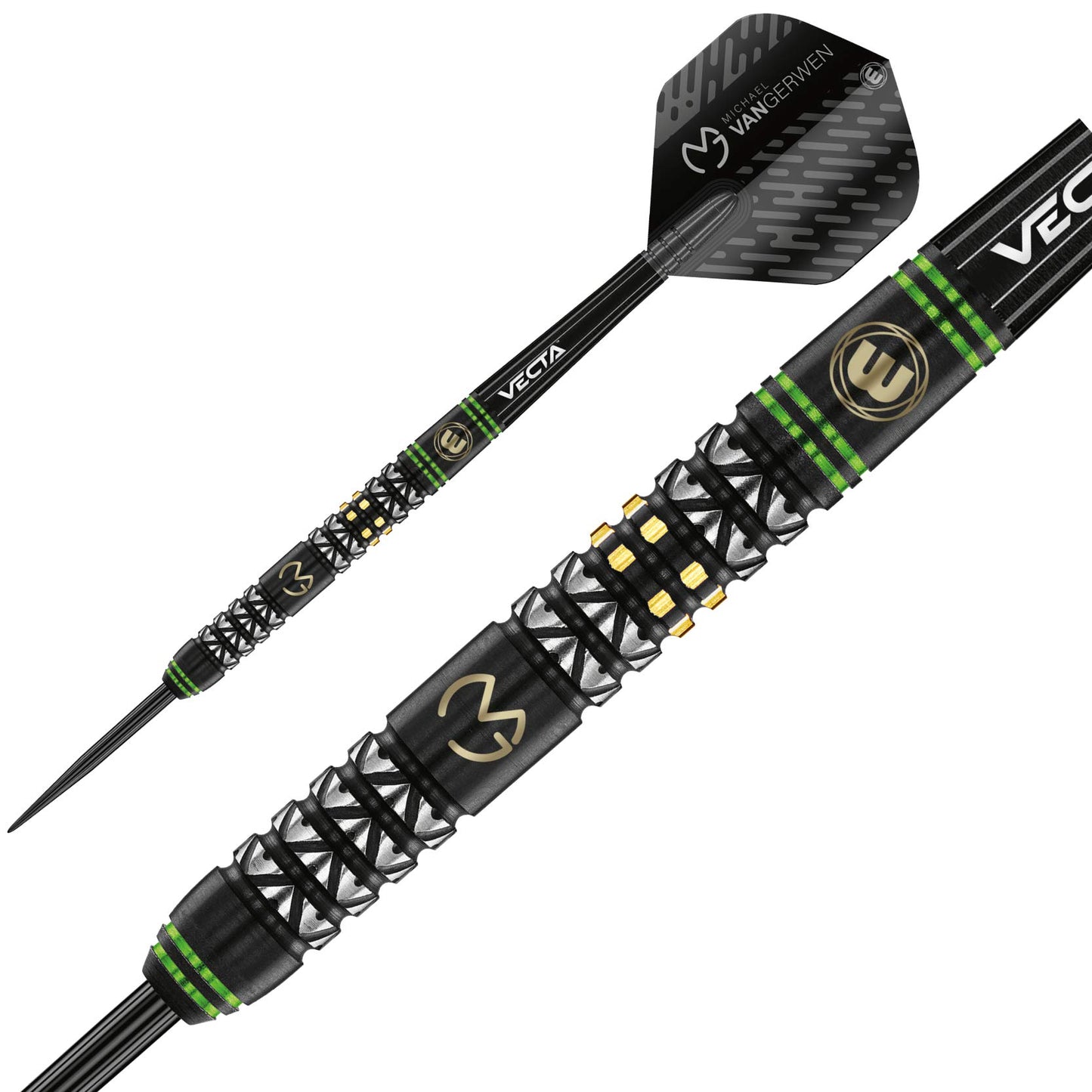 WINMAU Michael van Gerwen MvG Vantage Tungsten Steeltip Darts Set with Prism Flights and Vecta Shafts (Stems)