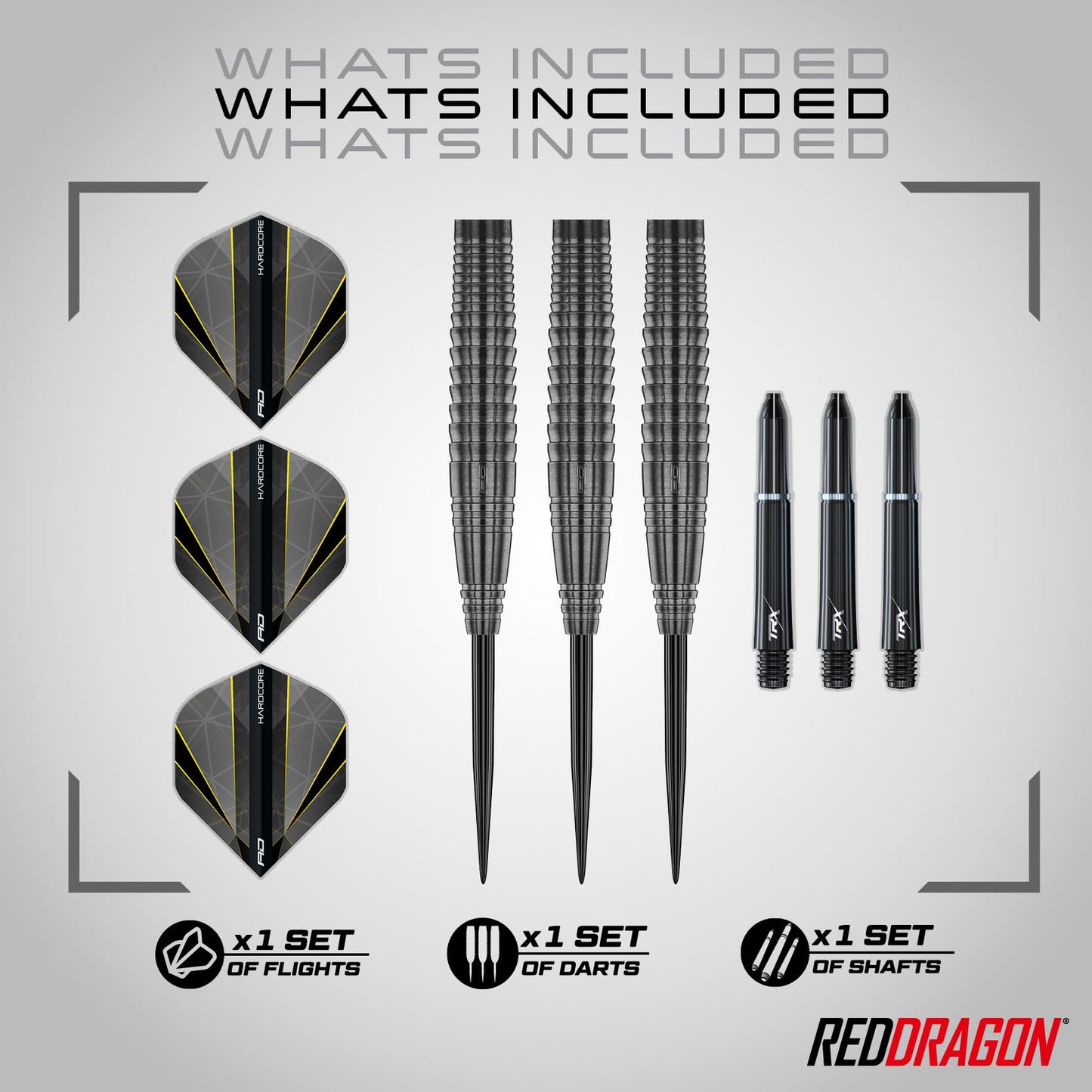 RED DRAGON Darts – Seren Onyx Series - 90% Tungsten Professional Steel tip Darts Set with Dart Flights and Dart Shafts (Stems) - Available in Four Styles - Available in 21g, 22g, 23g, 24g & 25g