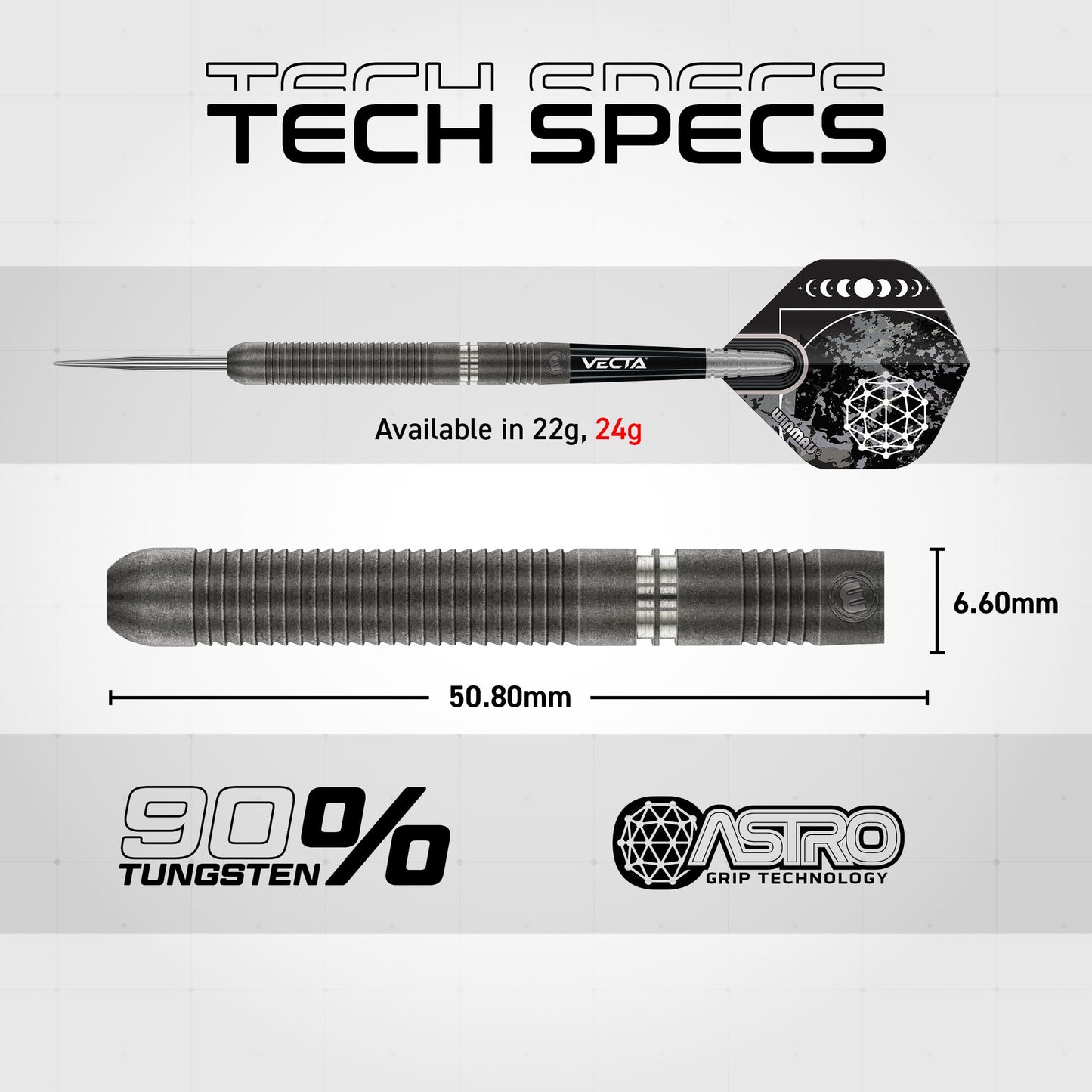 WINMAU Darts Callisto Series 90% Professional Tungsten Steel Tip Darts Set with Dart Flights and Dart Shafts (Stems) - Available in Three Styles - 22g, 23g, 24g, 25g & 26g Dart