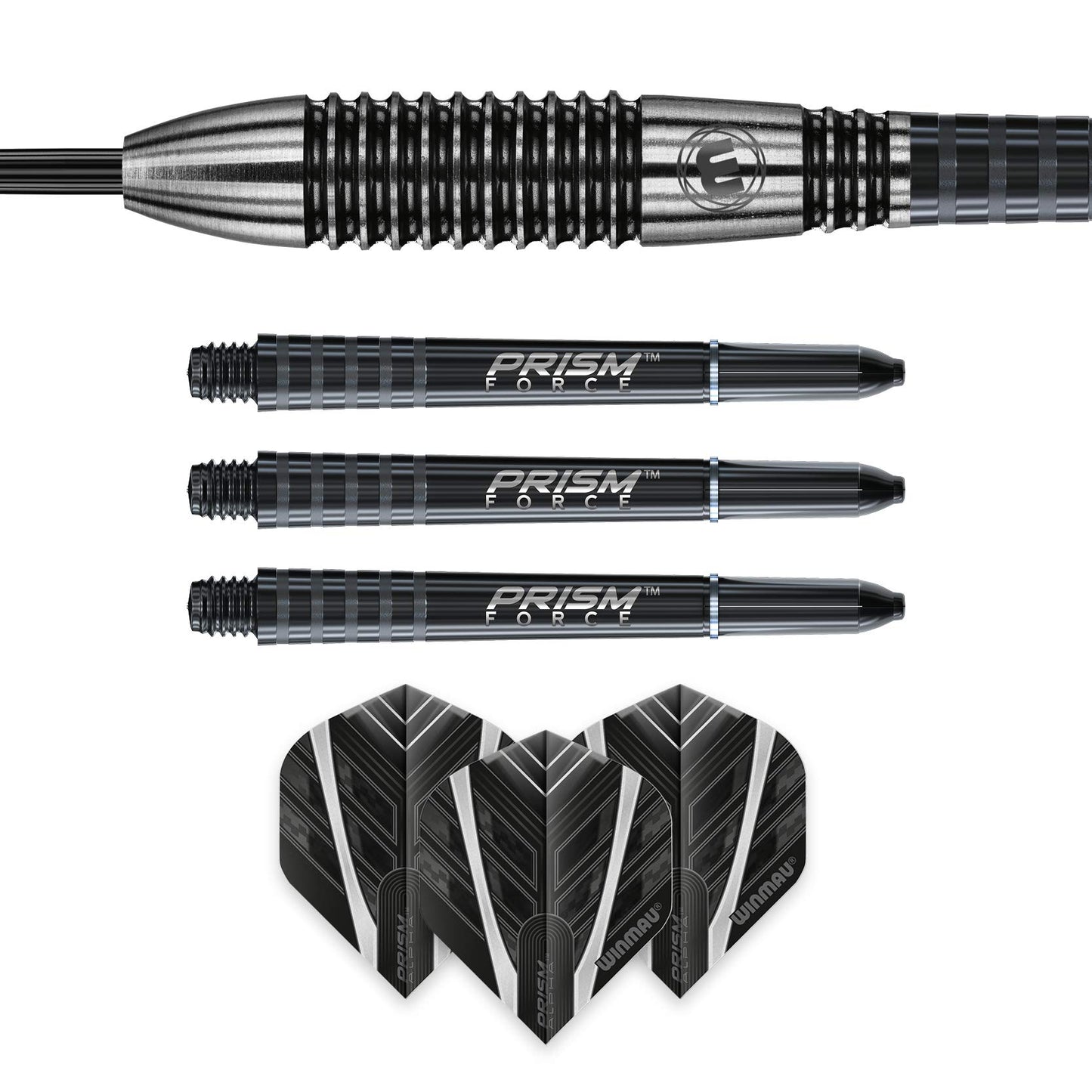 WINMAU Blackout Professional Steel Tip Tungsten Darts with Flights and Stems (Waves)