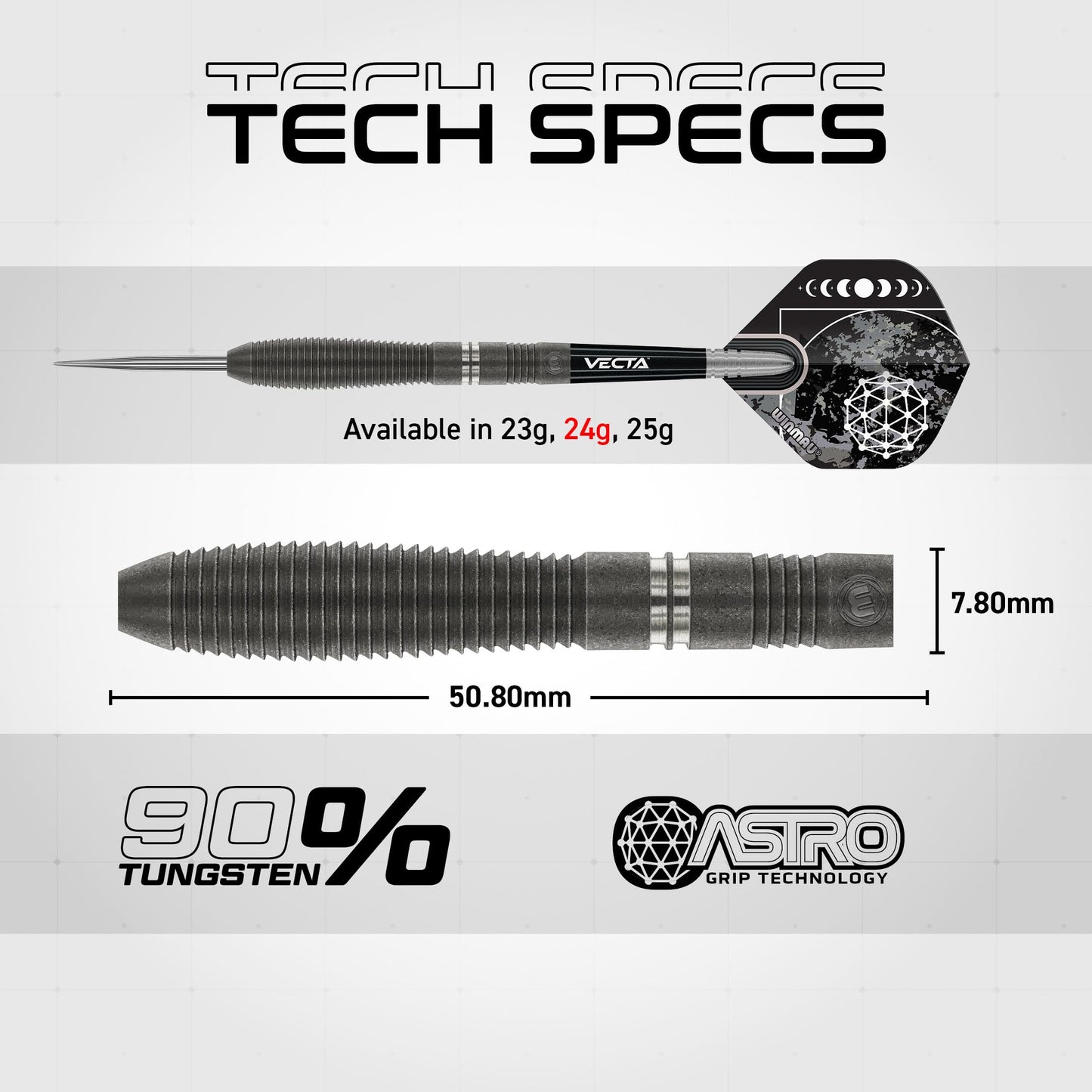 WINMAU Darts Callisto Series 90% Professional Tungsten Steel Tip Darts Set with Dart Flights and Dart Shafts (Stems) - Available in Three Styles - 22g, 23g, 24g, 25g & 26g Dart