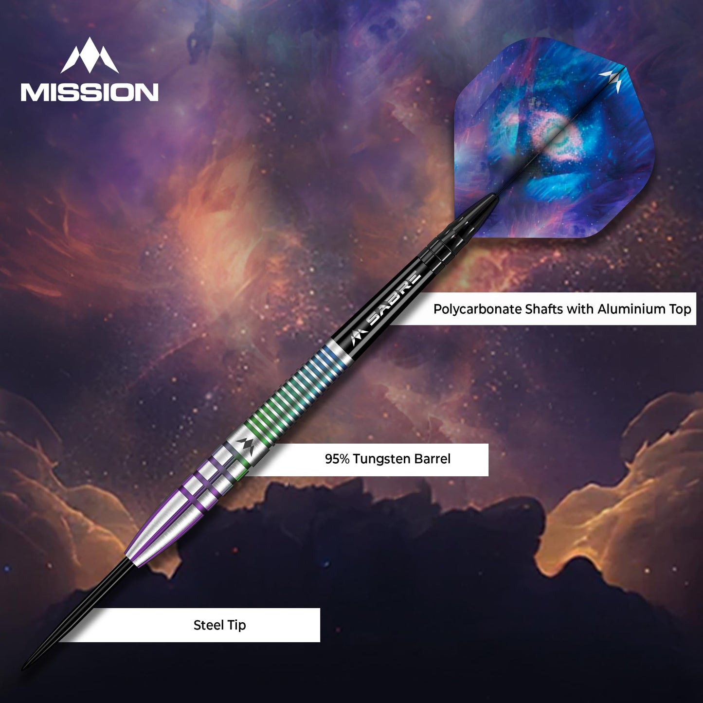Mission | Celestial Darts | Steel Tip Darts Set | 95% Tungsten Barrel | Coral PVD | Includes Dart Flights and Stems | Available in Multiple Weights.