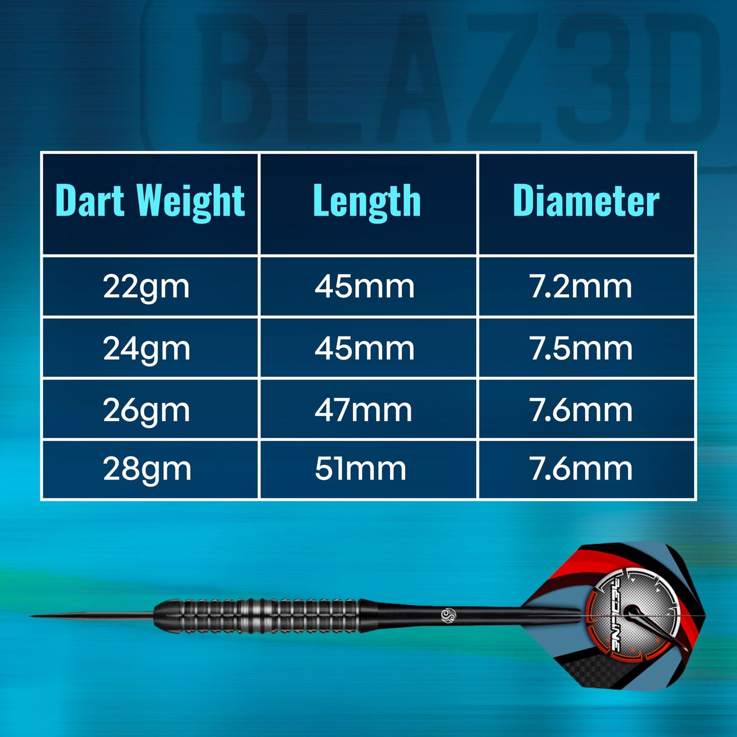 Shot! Darts Redline BLAZ3D Steel Tip Dart Set Front Weighted 80% Tungsten Barrels