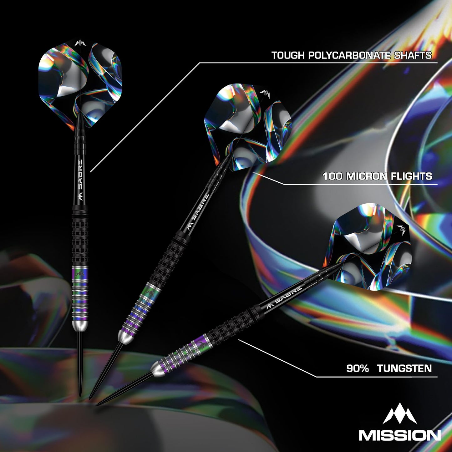Mission | Iridian Darts | Steel Tip Darts Set | 90% Tungsten Barrel | Black & Coral PVD | Includes Dart Flights and Stems | Available in Multiple Weights.