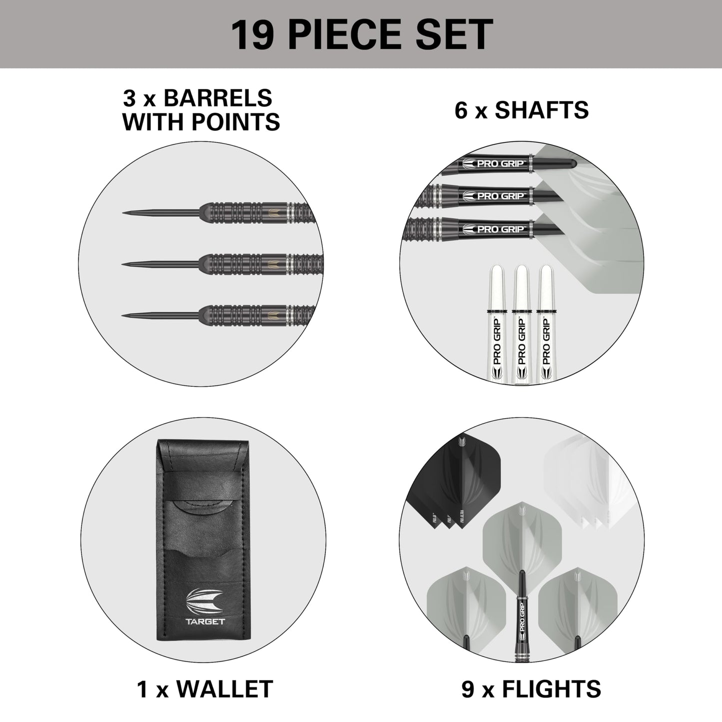 TARGET Darts Ares 22G/23G/24G Tungsten Steel Tip Darts Set | 6 Pro Grip Shafts | 9 Pro Ultra Flights | Dart Wallet Bundle