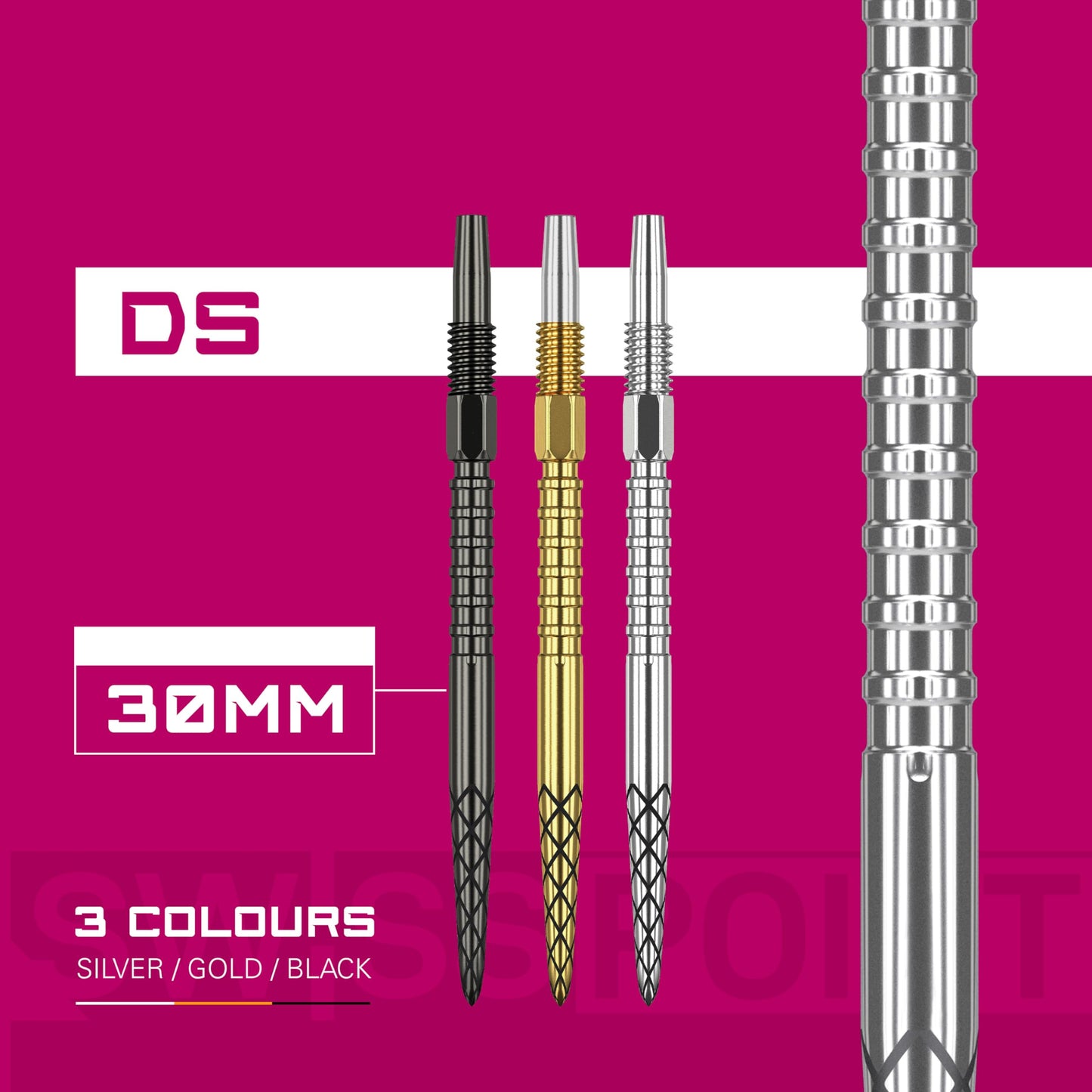 Target Darts Swiss Point DS Dart Points (3 Pack Set of Tips) – 26mm/30mm/35mm/40mm – Gold/Silver/Black SP – Change Dart Swiss Point, Professional Darts Accessories, Dart Tip Removal