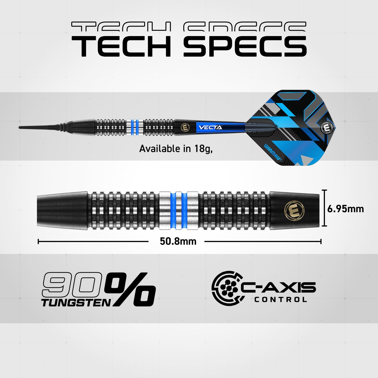 WINMAU Darts Galactics 90% Professional Tungsten Darts Set with Dart Flights and Dart Shafts (Stems) - Available weights 18g Soft Tip 24g and 26g Steel Tip