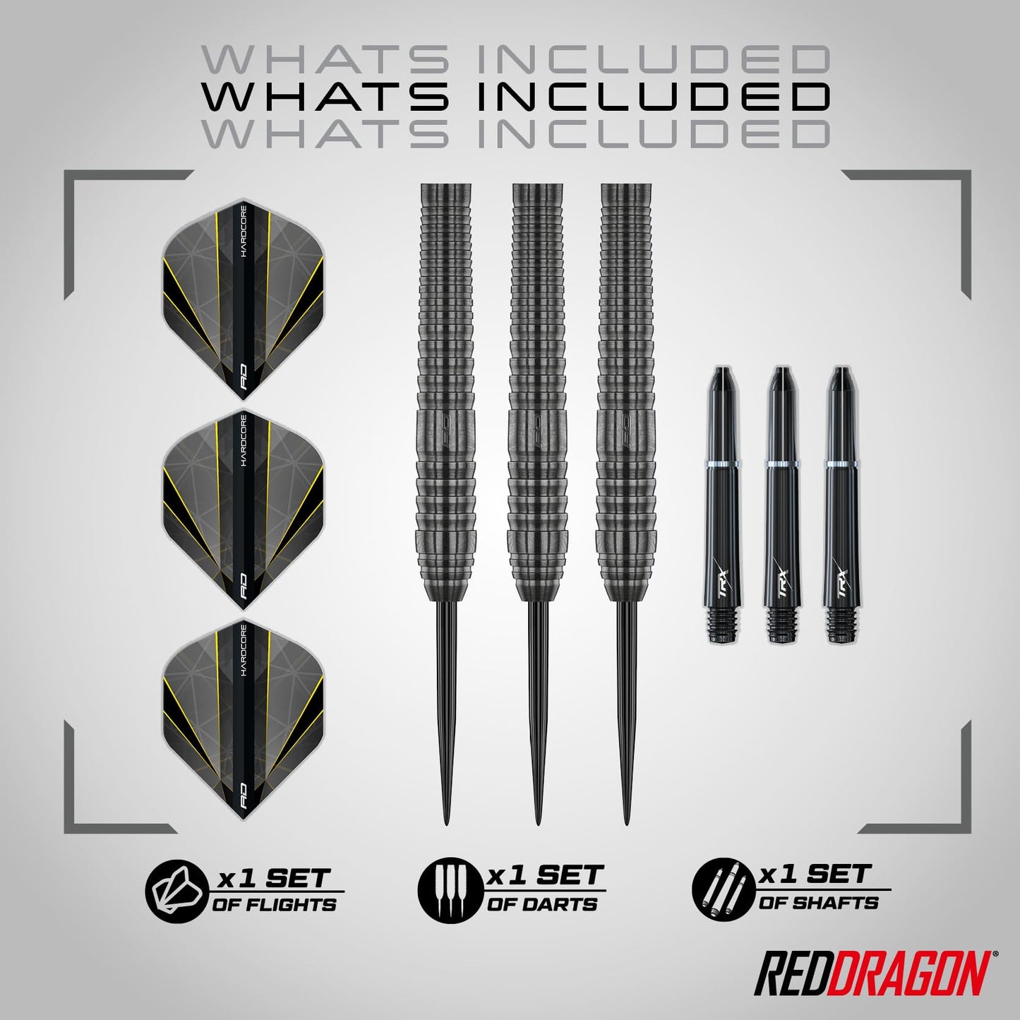 RED DRAGON Darts – Seren Onyx Series - 90% Tungsten Professional Steel tip Darts Set with Dart Flights and Dart Shafts (Stems) - Available in Four Styles - Available in 21g, 22g, 23g, 24g & 25g
