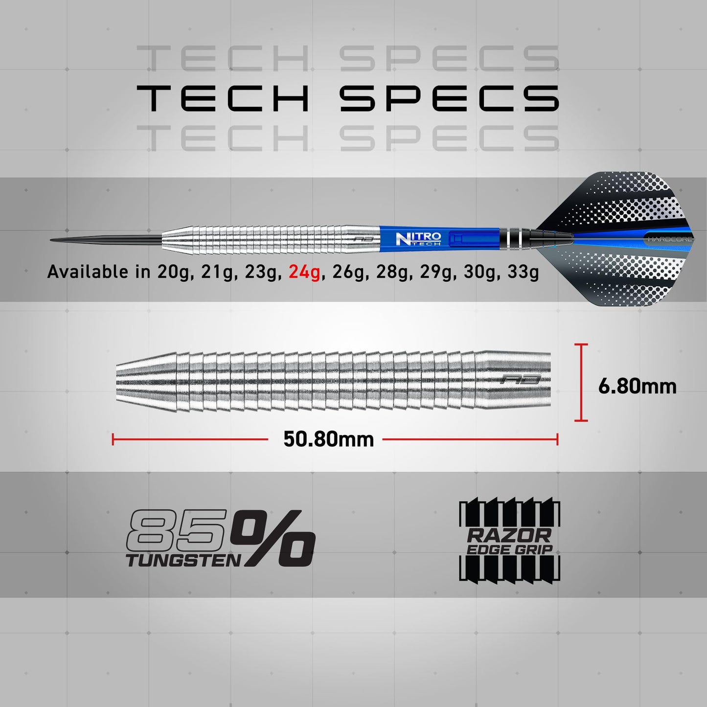 RED DRAGON Razor Edge Original - Tungsten professional steel darts with flights and shafts – Available in 20g, 21g, 23g, 24g, 26g, 28g, 29g, 30g, 33g