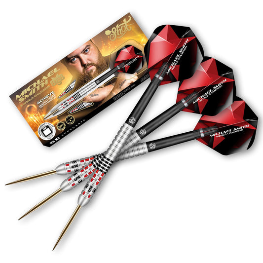 Shot! Steel Darts Michael Smith Bully Boy Achieve Match Dart 90% Tungsten Steeltip Darts High Quality Tungsten Darts Set with Shafts and Flights Made in New Zealand
