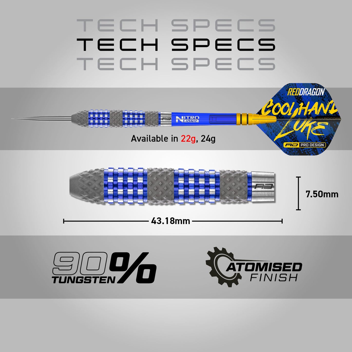 RED DRAGON Luke Humphries TX Series Premium Tungsten Darts Set with Flights and Stems
