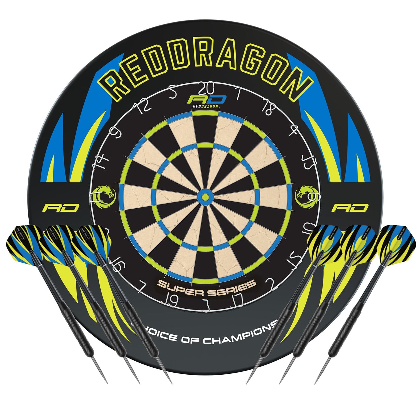 Red Dragon Professional Dartboard Sets - Tournament Standard quality and Durable Surround with 2x Sets Steel Tip Darts