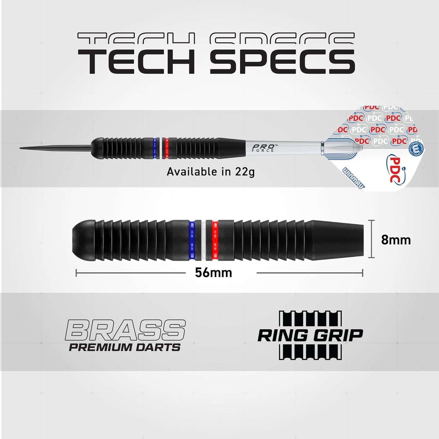 WINMAU Darts – PDC Ultimate Set – 22g Steel Tip Professional Brass Darts Set and Accessories – Includes Dart Flights, Shafts, Point Sharpener & Black Transparent Plastic Tournament Case