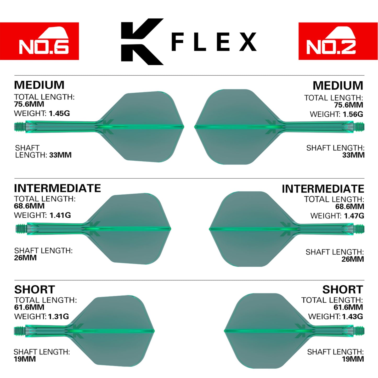 Target Darts K Flex Integrated Dart Flights And Shafts, No.6 | Pack Of 3 K-Flex - No6, Kflex All In One Moulded Dart Flight & Stem Lengths: Short, Intermediate & Medium | Professional Dart Accessories