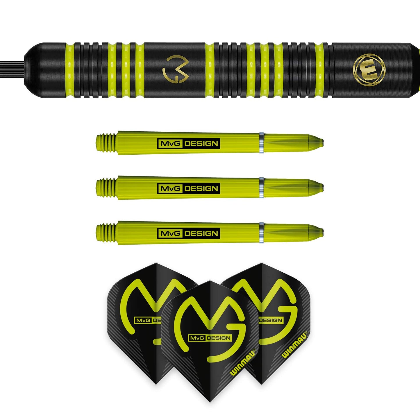 WINMAU Michael Van Gerwen MvG Ambition Professional Brass Darts Set with Flights and Shafts Available in Steeltip and Softip