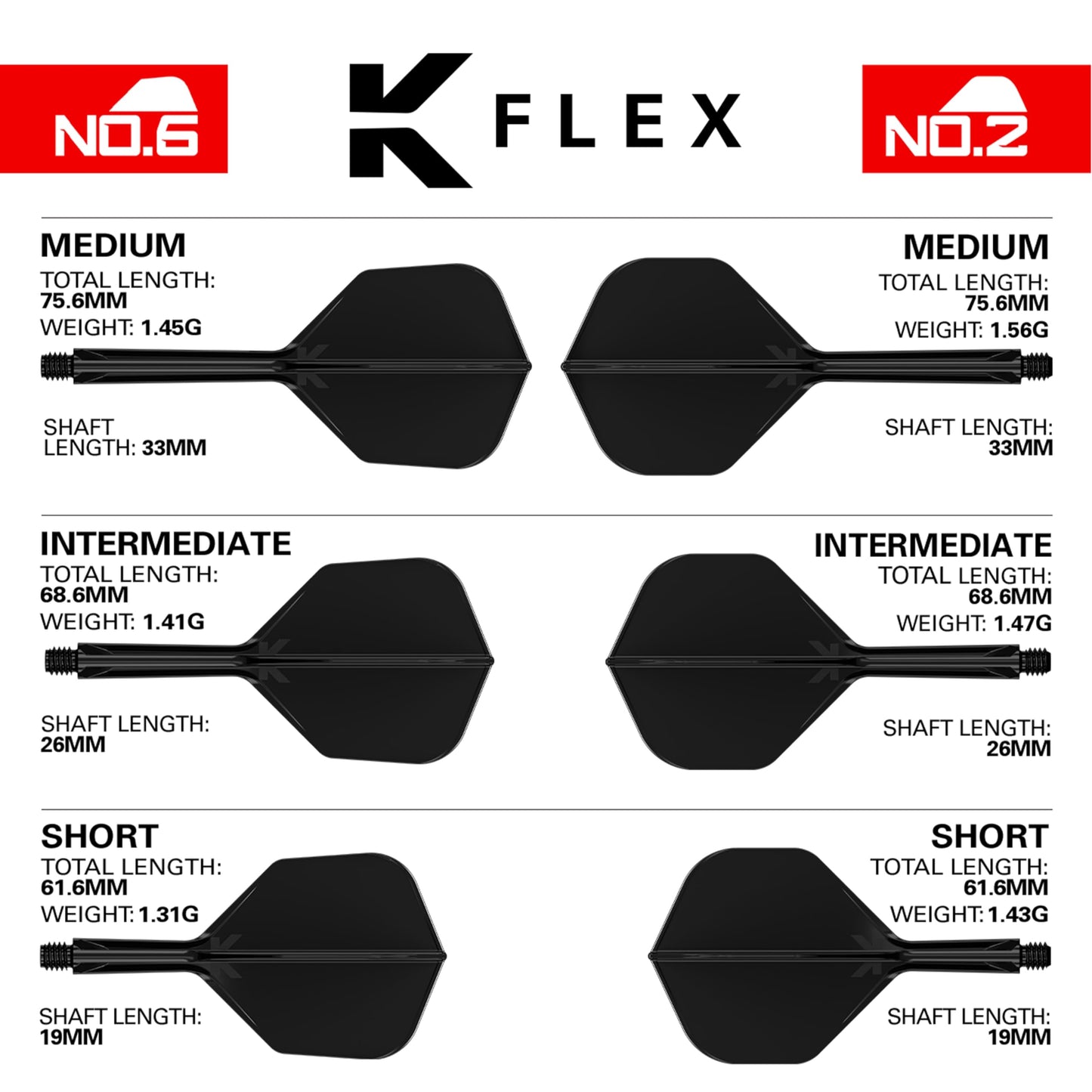 Target Darts K Flex Integrated Dart Flights And Shafts, No.2 | Pack Of 3 K-Flex - No2, Kflex All In One Moulded Dart Flight & Stem Lengths: Short, Intermediate & Medium | Professional Dart Accessories