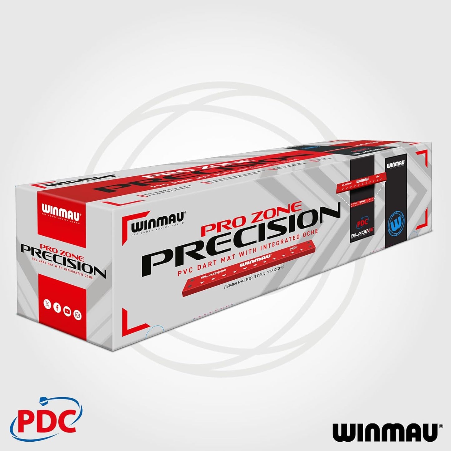 WINMAU Darts Mat - Pro Zone Precision PVC Dart Mat with Raised Integrated Oche Line for Steel Tip - Floor Protection for Dart Board
