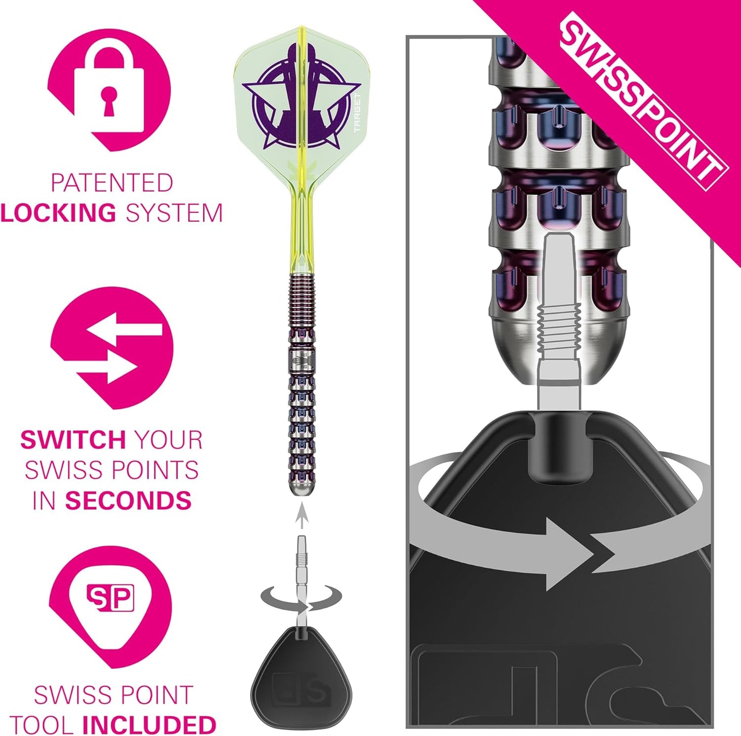 TARGET Darts Luke Littler World Champion Steel Tip Swiss Point Darts, 90% Tungsten Dart Set, 23G | The Nuke 2025 Special Edition K-Flex, Key Ring, Spare SLK Swiss Points and Premium Tool Included
