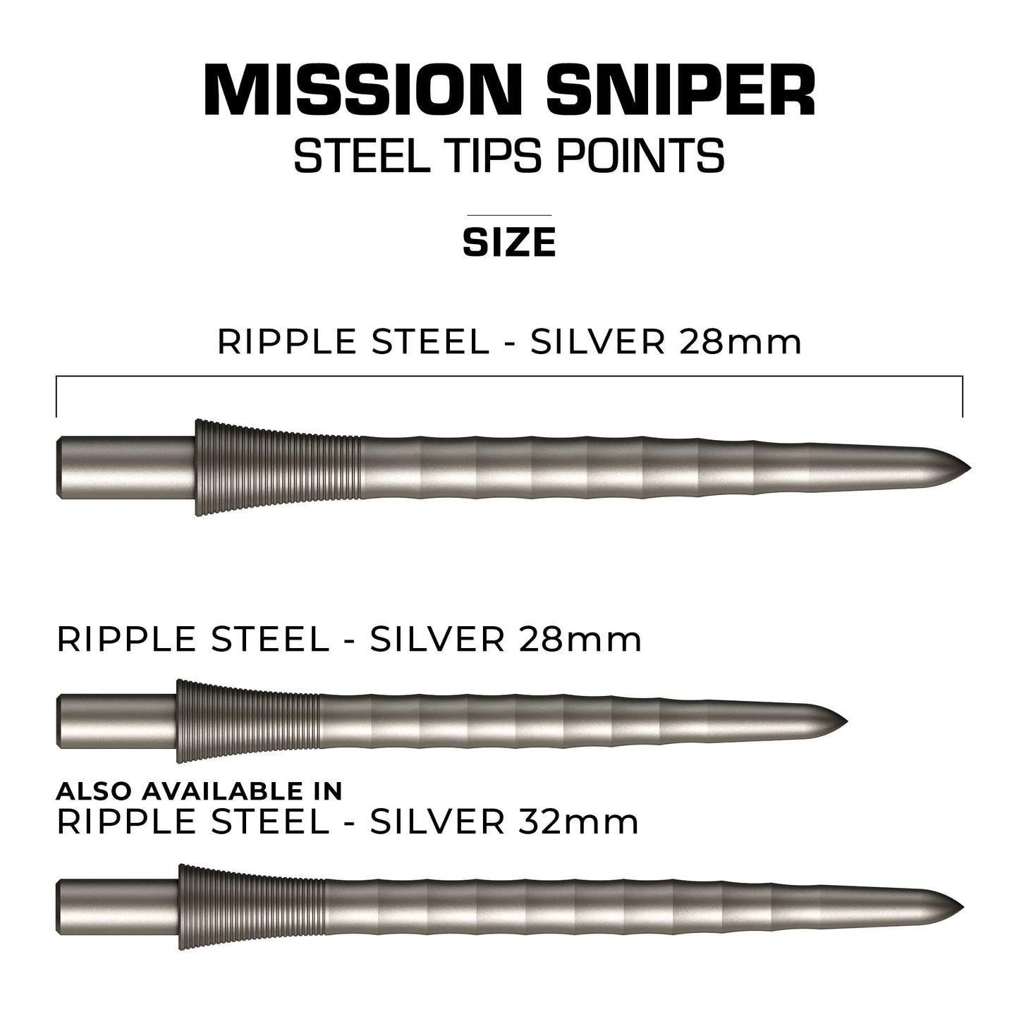 Mission Darts Sniper Points Ripple | Steel Tip Replacement Points | Multiple Colours and sizes