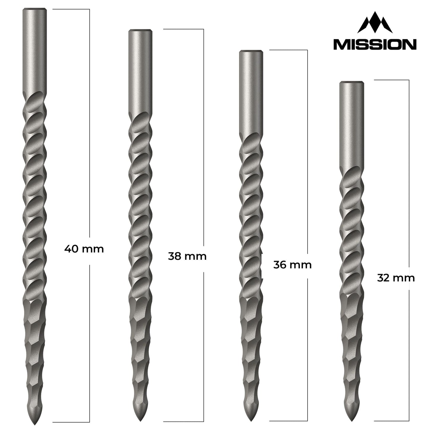 Mission Darts Lunar Silver Steel Tip Replacement Dart Points with Complete or Front Grooving, Multiple Sizes