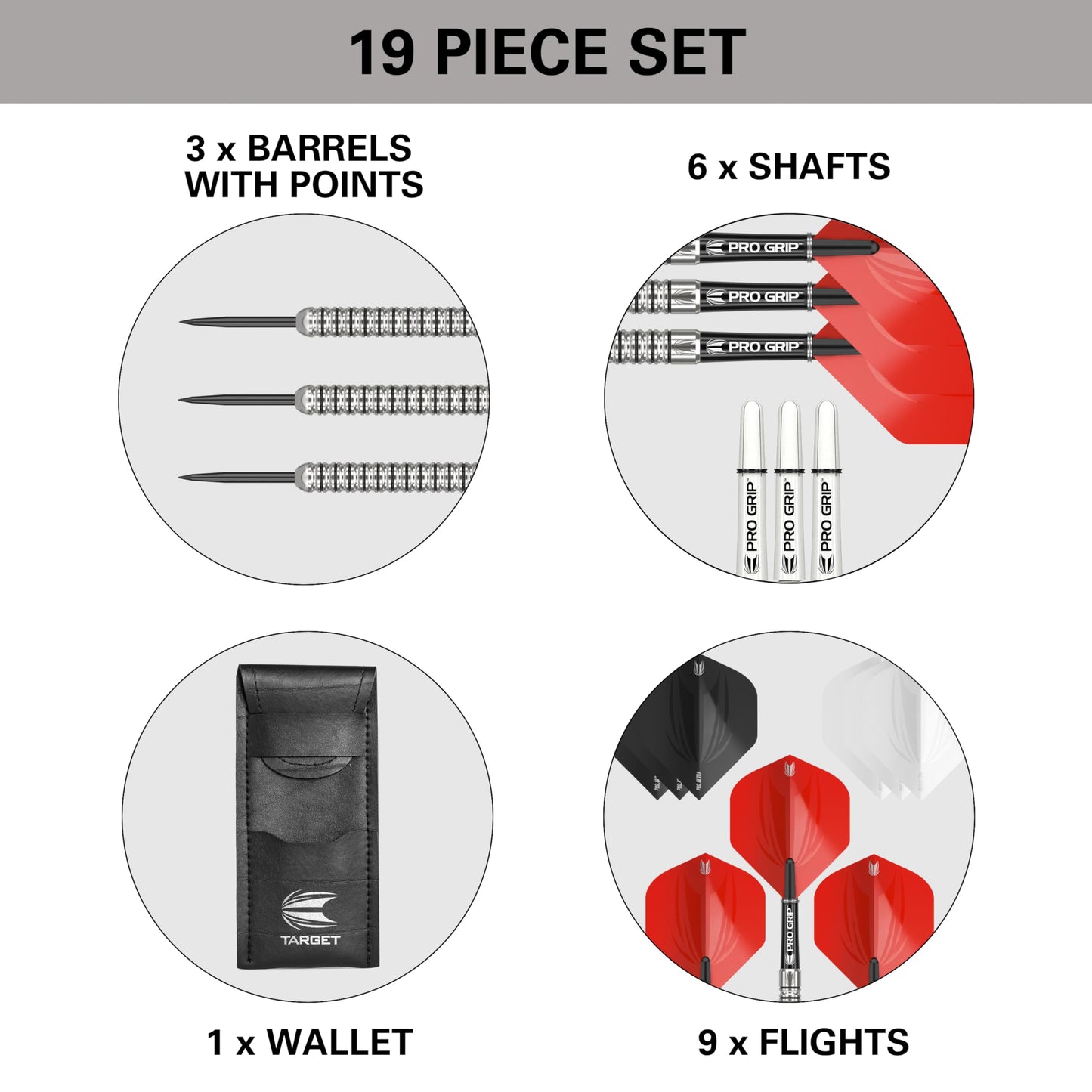 TARGET Darts Artemis 21G/22G/23G/24G/25G/26G 80% Tungsten Steel Tip Darts Set | 6 Pro Grip Shafts | 9 Pro Ultra Flights | Dart Wallet Bundle