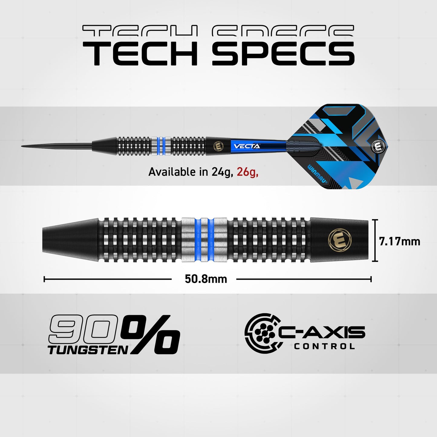 WINMAU Darts Galactics 90% Professional Tungsten Darts Set with Dart Flights and Dart Shafts (Stems) - Available weights 18g Soft Tip 24g and 26g Steel Tip