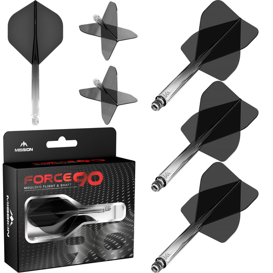 Mission Darts Force 90 | Integrated Precision Moulded Dart Flight And Shaft System, Pack of 3 Professional Durable 2-In-1 Combined Dart Flights And Stems | Standard No.2