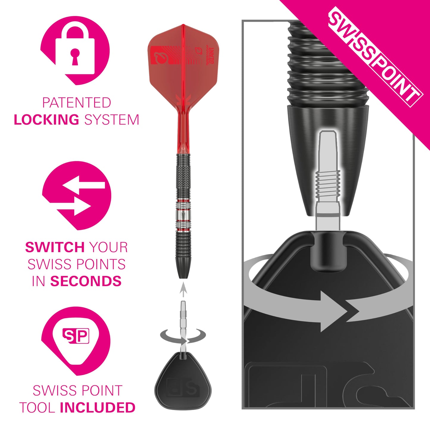 TARGET Darts Gabriel Clemens 95K Steel Tip Swiss Point Darts, 95% Tungsten Darts with K-Flex Flights, 21G/22G/23G | German Giant Clemens Darts, Player Edition Swiss Points K Flex Dart Set