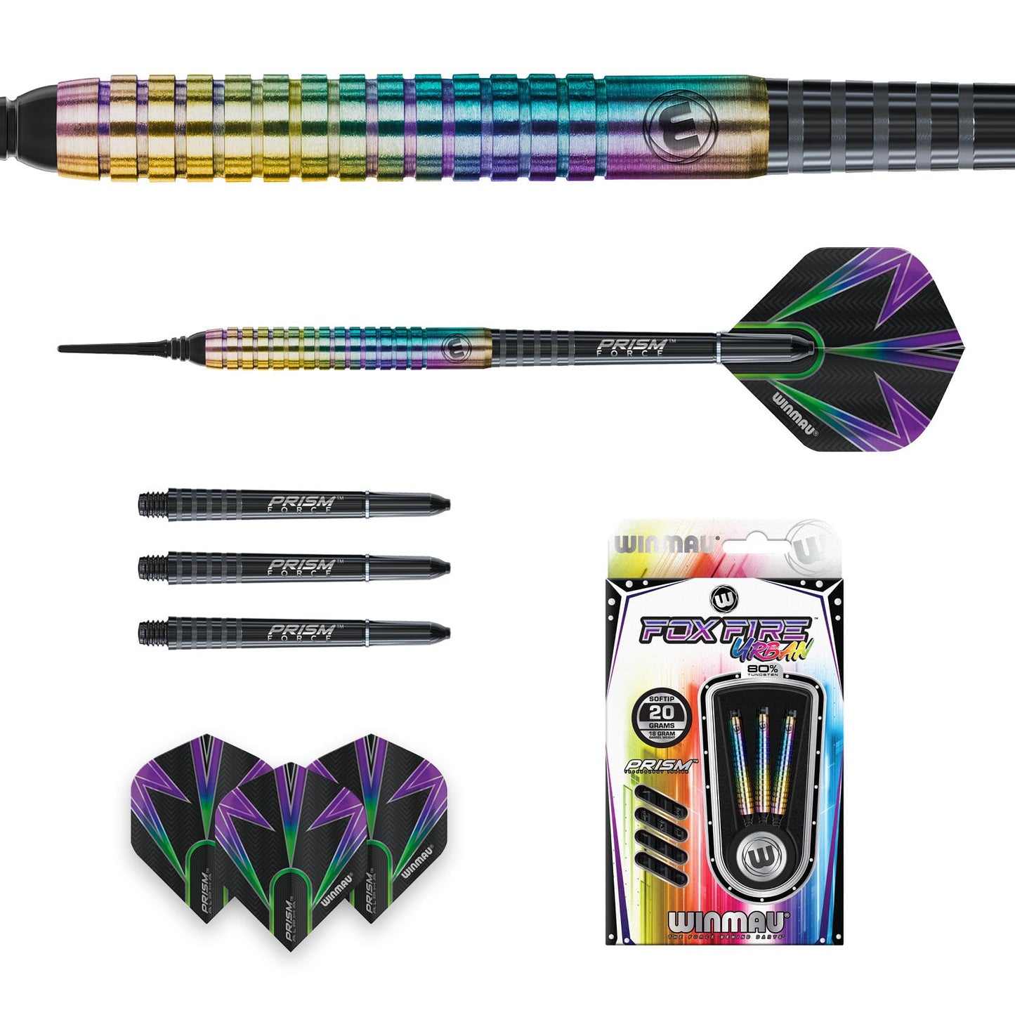 WINMAU Foxfire Urban Professional Tungsten Darts Set with Flights and Stems (Shafts)