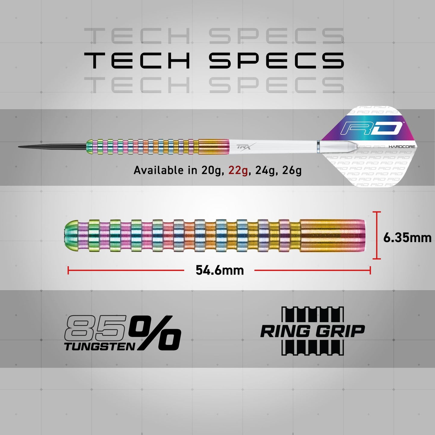 RED DRAGON Javelin Spectron - Premium Tungsten Steeltip Darts Set with Dart Flights and Dart Shafts (Stems) - Available in 20g, 22g, 24g, 26g