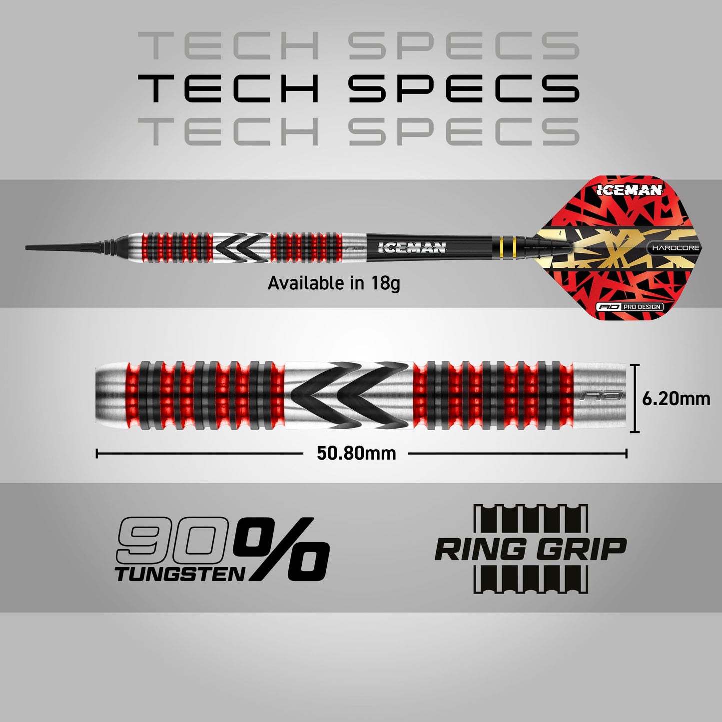 RED DRAGON Gerwyn Price Iceman Firebird Premium Tungsten Darts Set with Flights and Stems