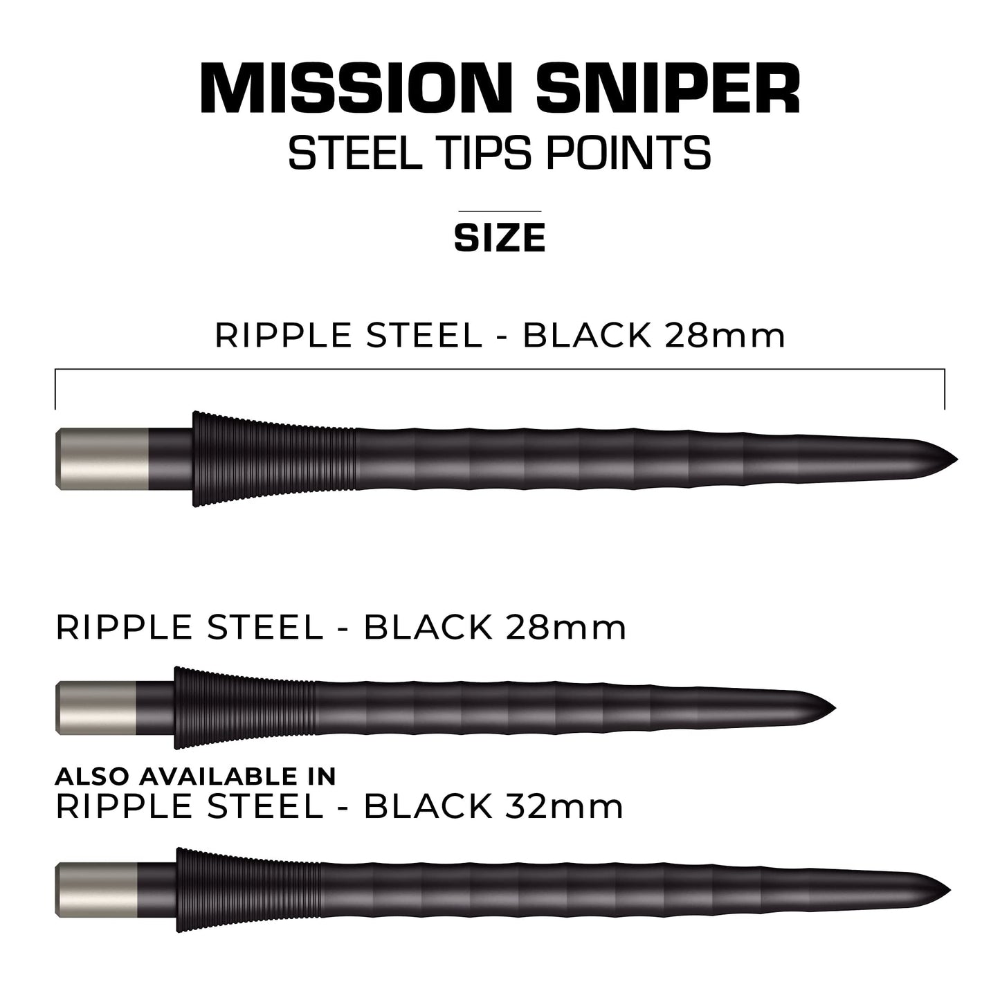 Mission Darts Sniper Points Ripple | Steel Tip Replacement Points | Multiple Colours and sizes