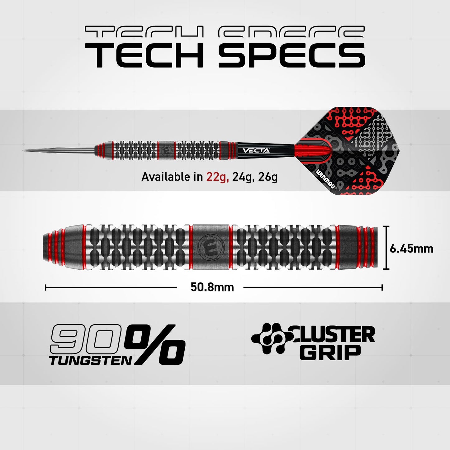 WINMAU Darts Cypher Series 90% Professional Tungsten Darts Set with Dart Flights and Dart Shafts (Stems) - Available weights 18g Soft Tip 22g, 24g and 26g Steel Tip
