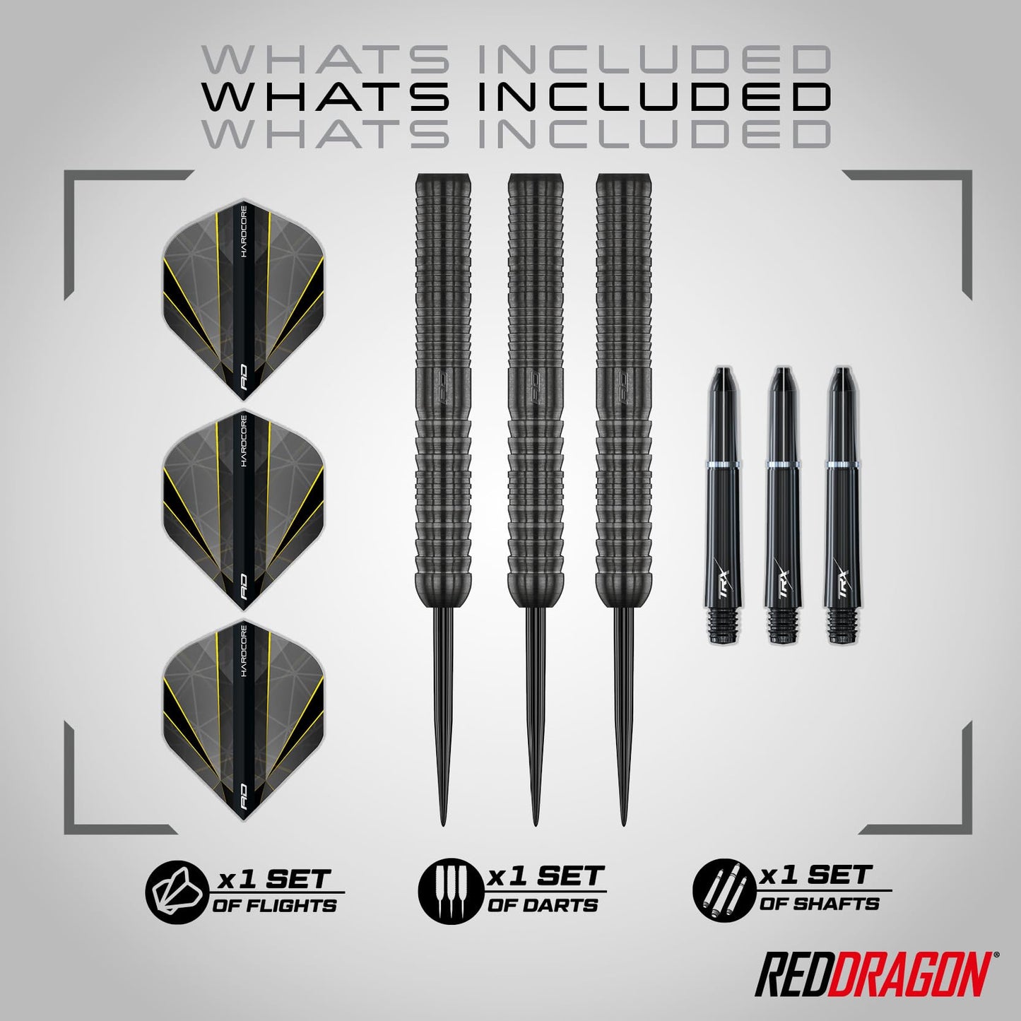 RED DRAGON Darts – Seren Onyx Series - 90% Tungsten Professional Steel tip Darts Set with Dart Flights and Dart Shafts (Stems) - Available in Four Styles - Available in 21g, 22g, 23g, 24g & 25g