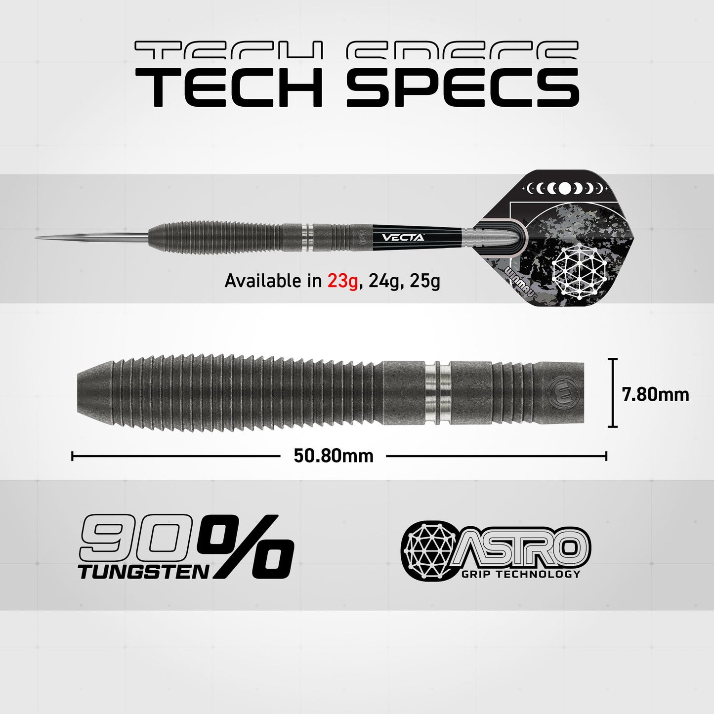 WINMAU Darts Callisto Series 90% Professional Tungsten Steel Tip Darts Set with Dart Flights and Dart Shafts (Stems) - Available in Three Styles - 22g, 23g, 24g, 25g & 26g Dart