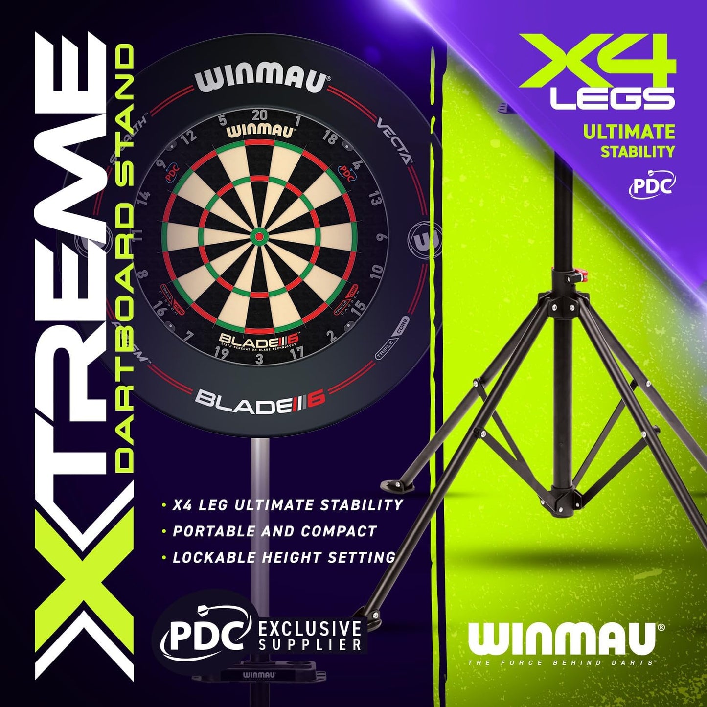 WINMAU Xtreme Dartboard Stand 2.0 – Free Standing Portable Dart Board Stand