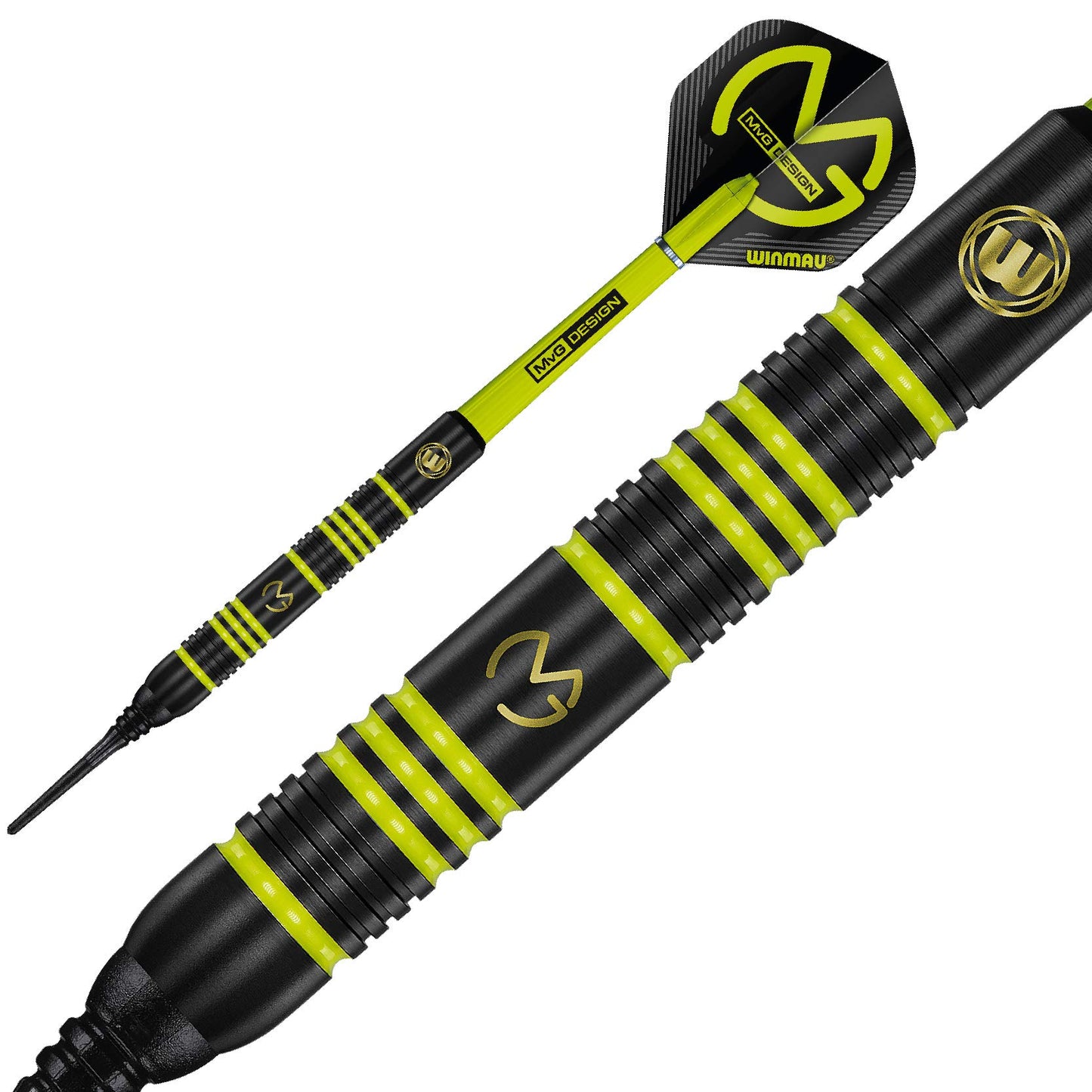 WINMAU Michael Van Gerwen MvG Ambition Professional Brass Darts Set with Flights and Shafts Available in Steeltip and Softip