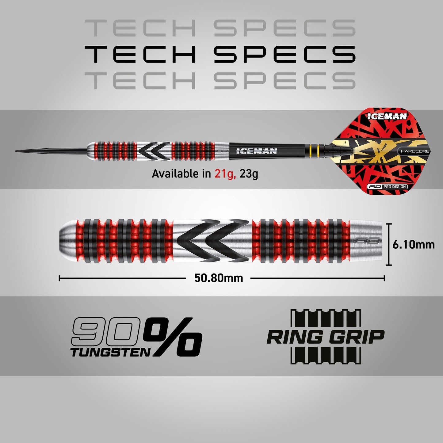 RED DRAGON Gerwyn Price Iceman Firebird Premium Tungsten Darts Set with Flights and Stems