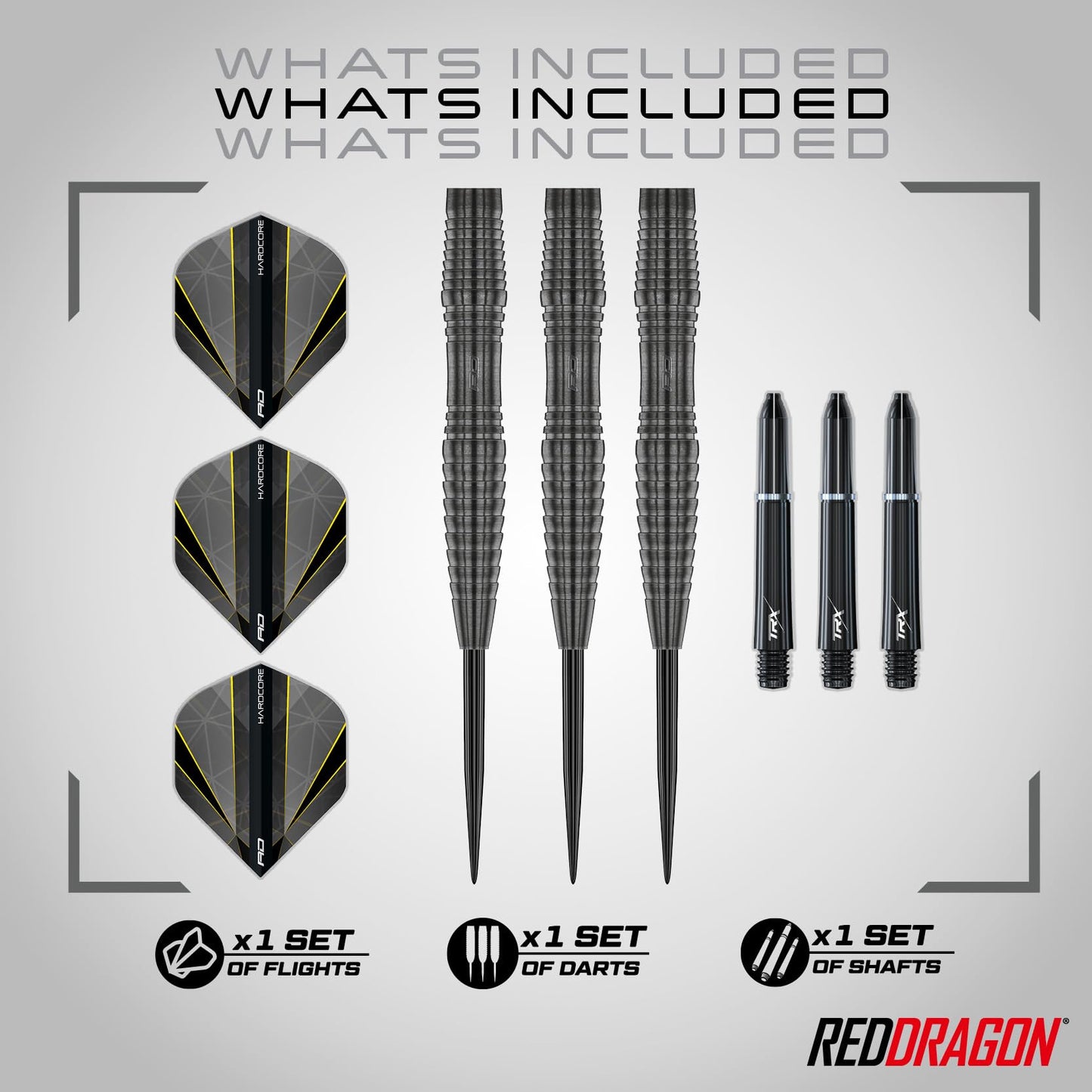 RED DRAGON Darts – Seren Onyx Series - 90% Tungsten Professional Steel tip Darts Set with Dart Flights and Dart Shafts (Stems) - Available in Four Styles - Available in 21g, 22g, 23g, 24g & 25g