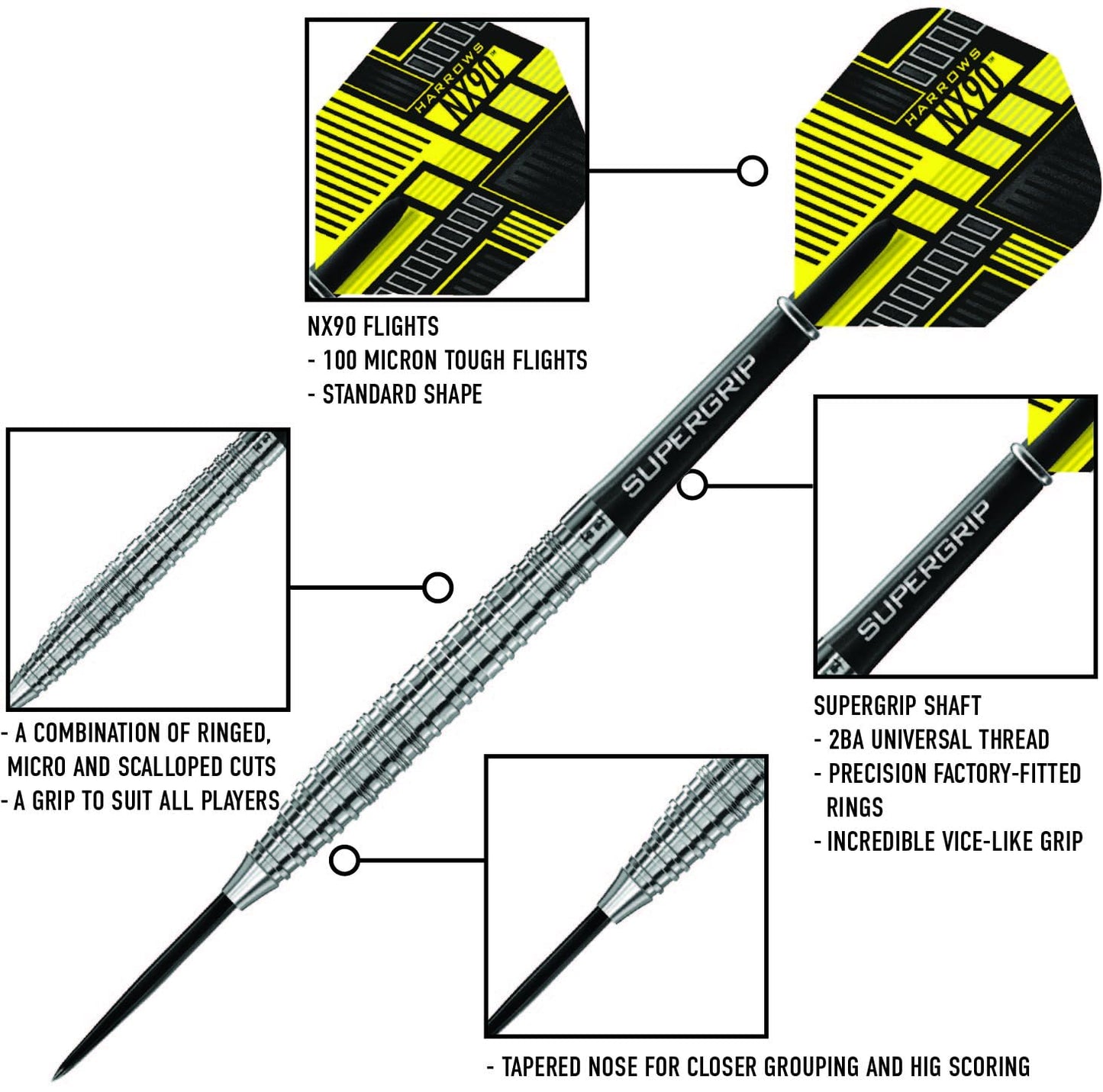 Harrows NX90 90% Tungsten Steel Tip Darts