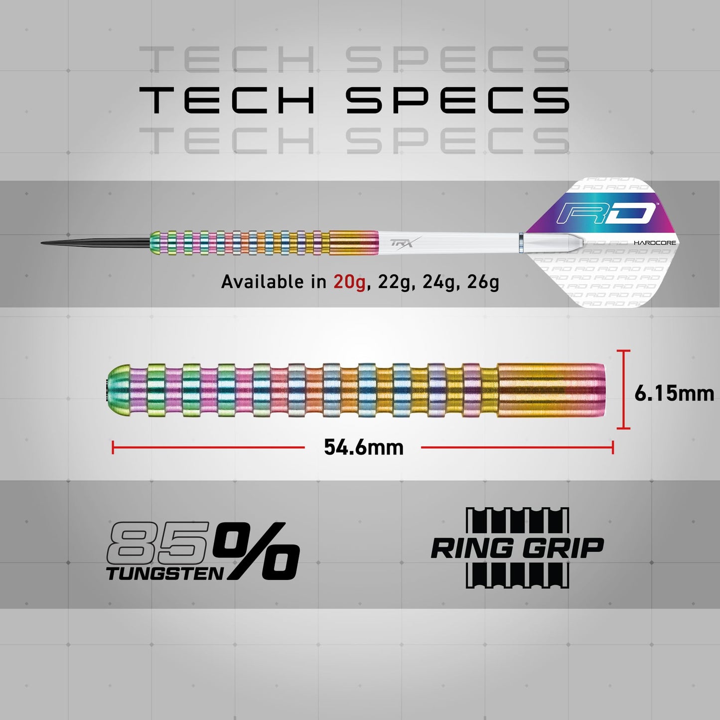 RED DRAGON Javelin Spectron - Premium Tungsten Steeltip Darts Set with Dart Flights and Dart Shafts (Stems) - Available in 20g, 22g, 24g, 26g