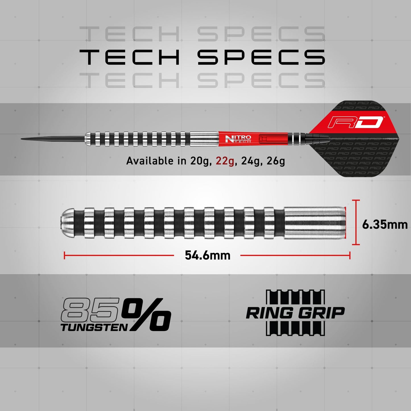 RED DRAGON Javelin Black 20g, 22g, 24g and 26g Tungsten Darts Set with Dart Flights and Dart Shafts (Stems)