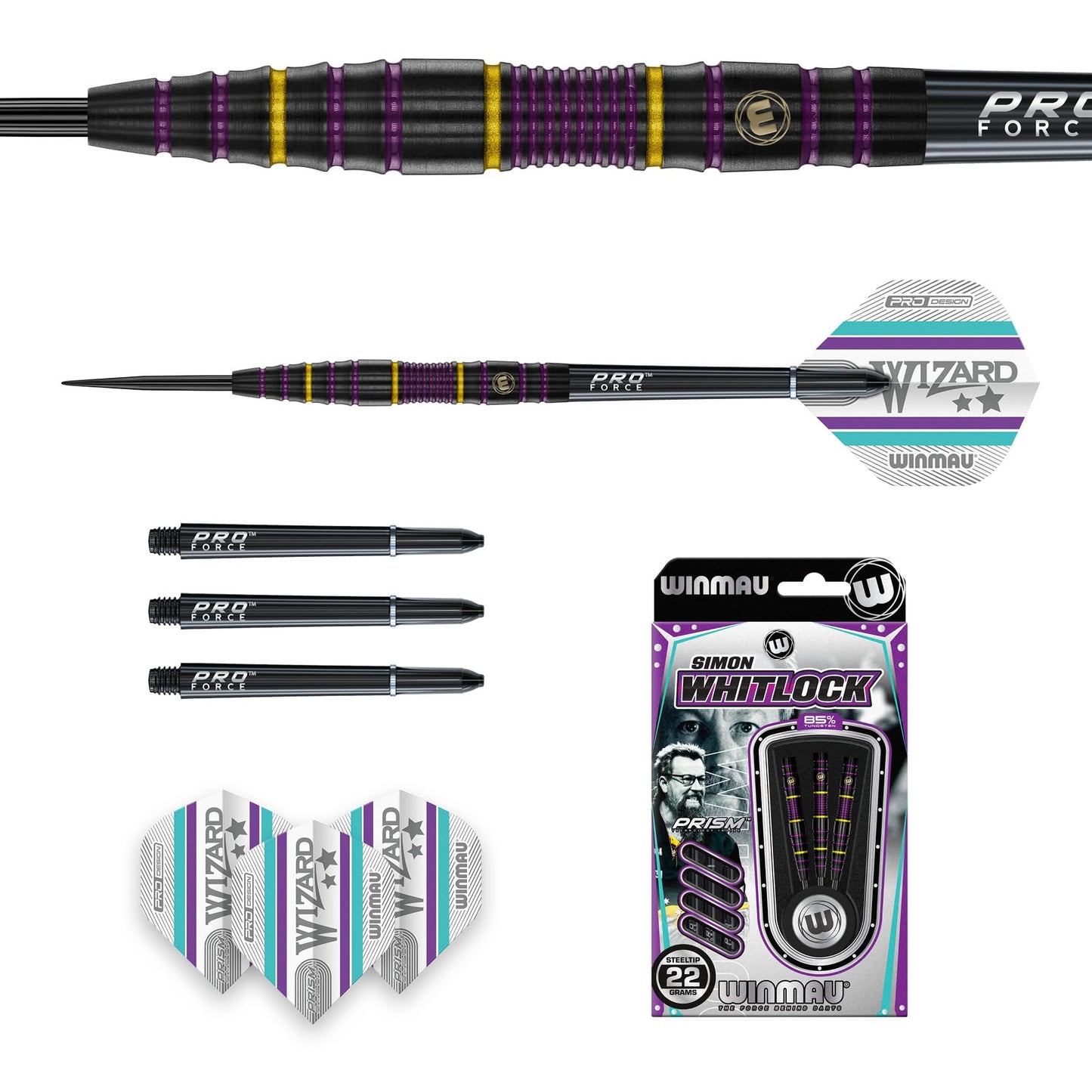 WINMAU Darts - 85% Pro Series Professional Dart Set with Dart Flights and Dart Shafts (Stems)