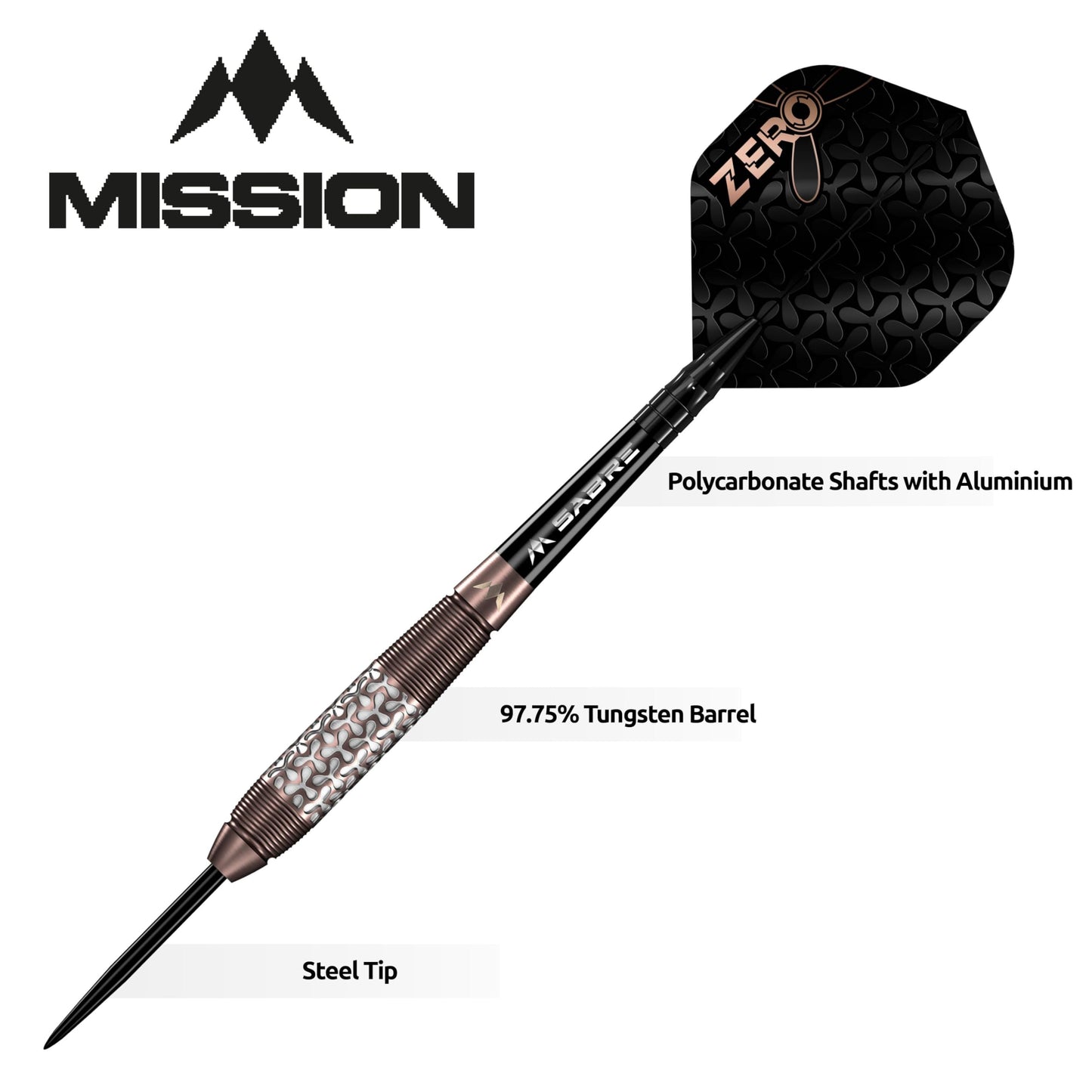 Mission Darts | Mission Zero Darts Set | Steel Tip | 98% Tungsten | Bronze PVD | Available in Multiple Weights.