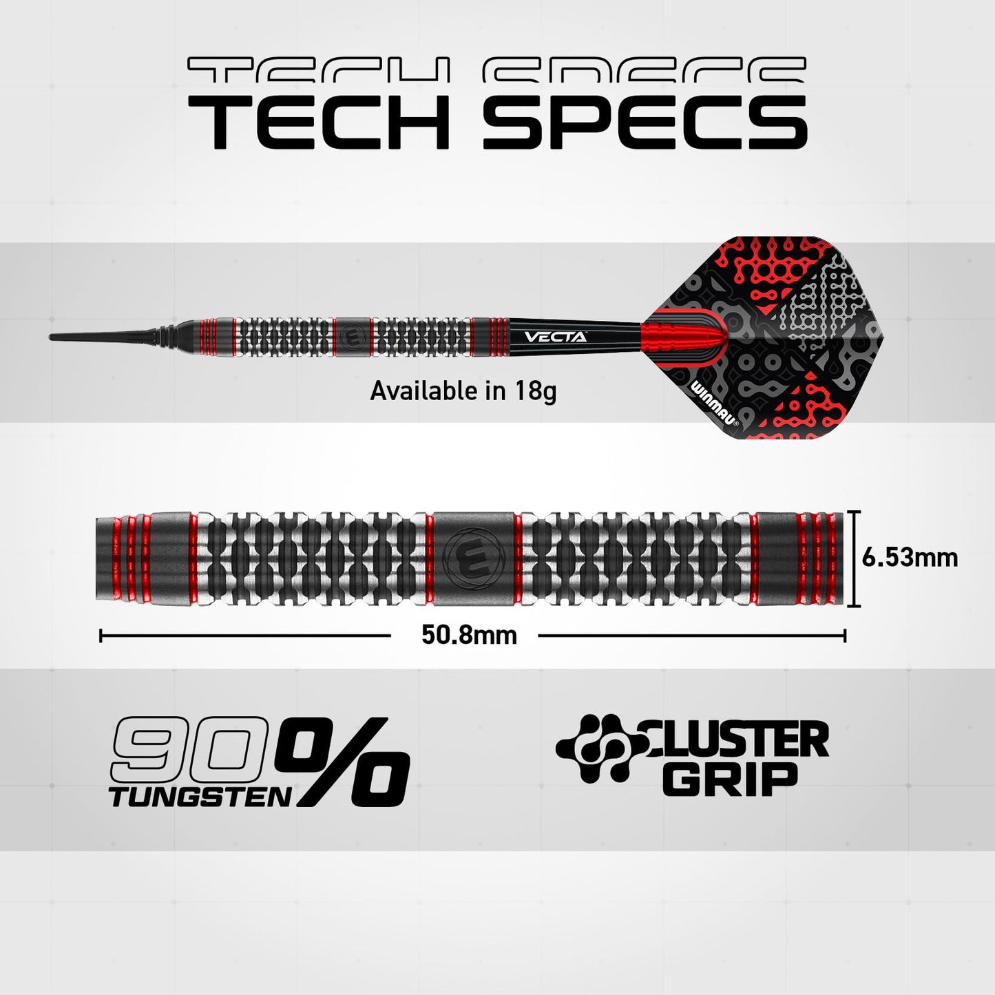 WINMAU Darts Cypher Series 90% Professional Tungsten Darts Set with Dart Flights and Dart Shafts (Stems) - Available weights 18g Soft Tip 22g, 24g and 26g Steel Tip